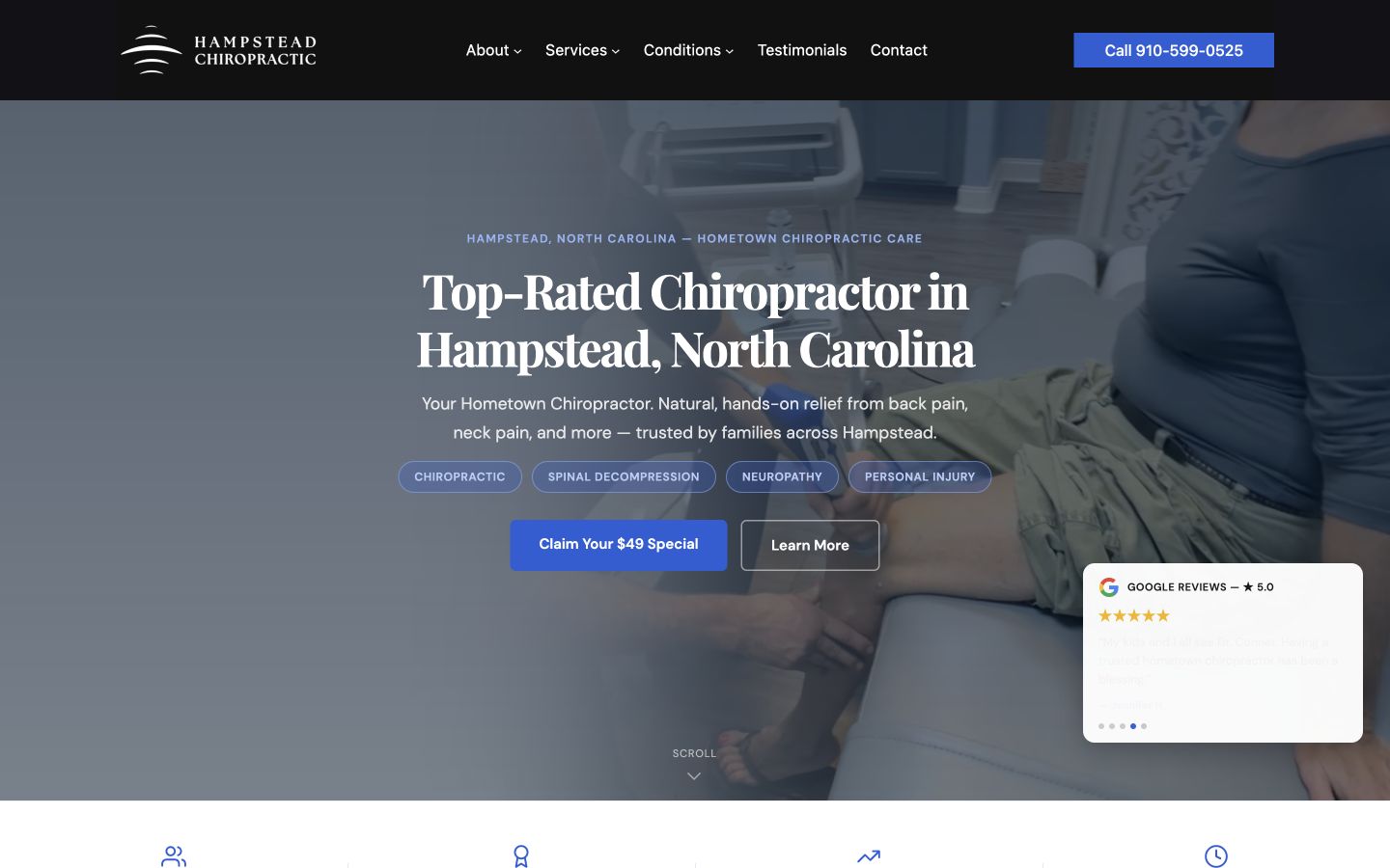 Hampstead Chiropractic website homepage designed by Think Bullish
